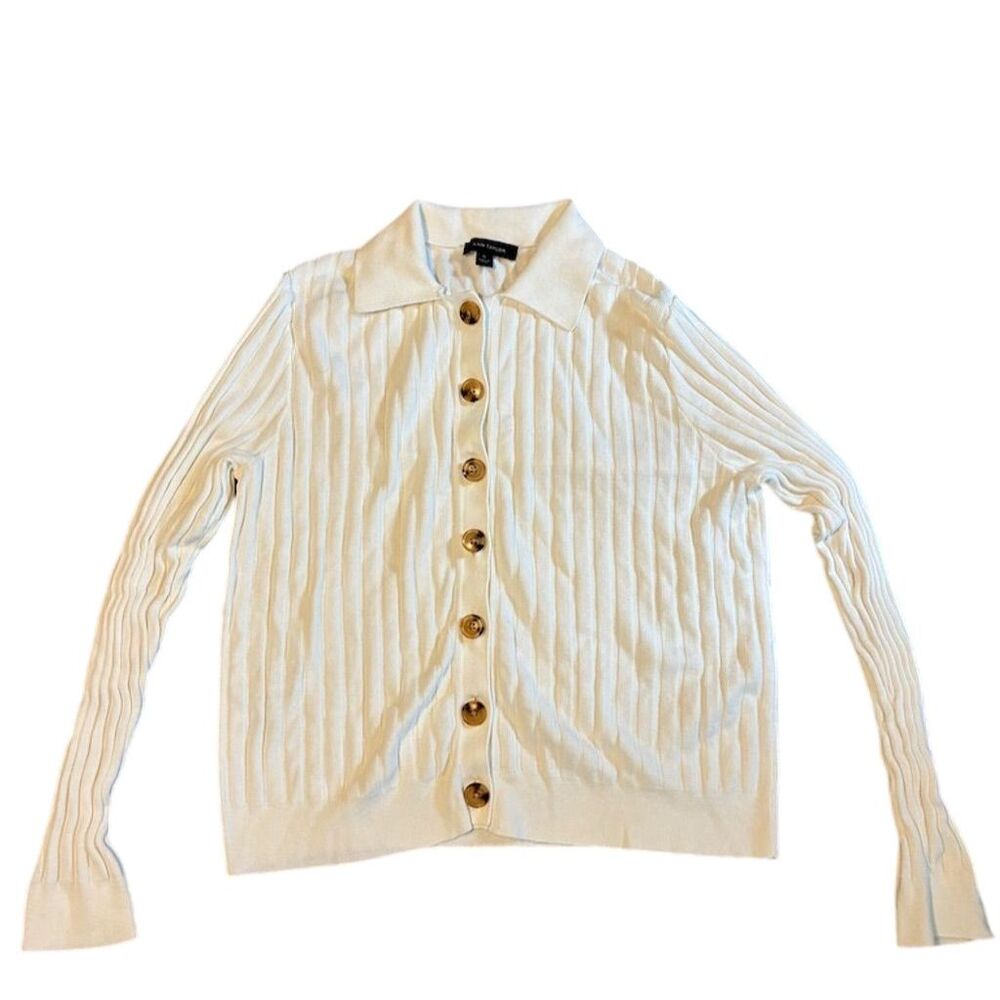 Ann Taylor Women's Cream Ribbed Knit Button-Down Cardigan Sweater XL - Picture 1 of 11